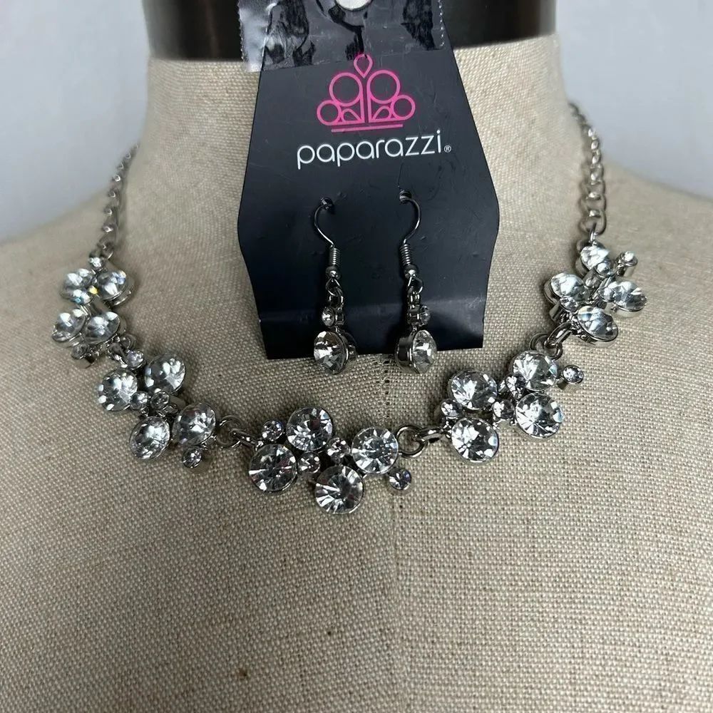 Paparazzi Silver Crystal Necklace Set